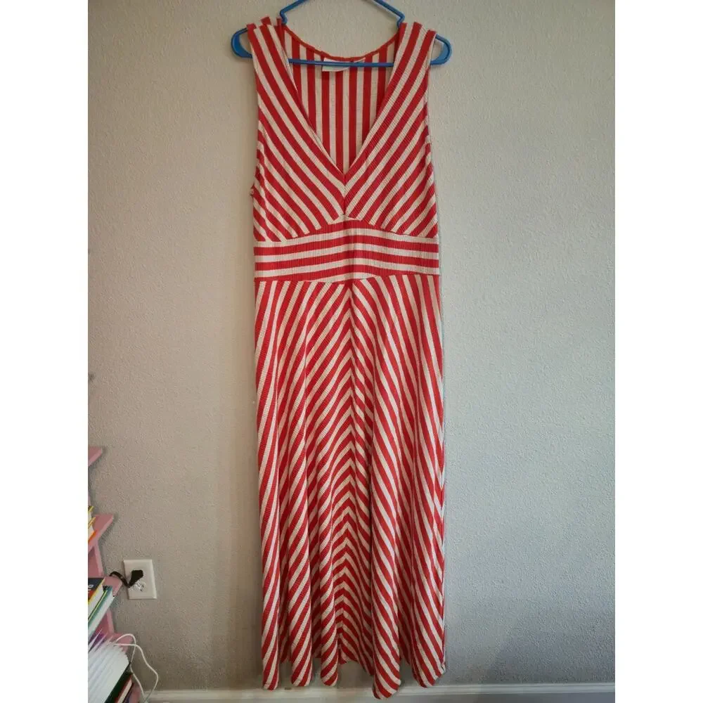 Anthropologie Maeve Bisevo Ribbed Stripe Chevron Maxi Dress Women's Size XL